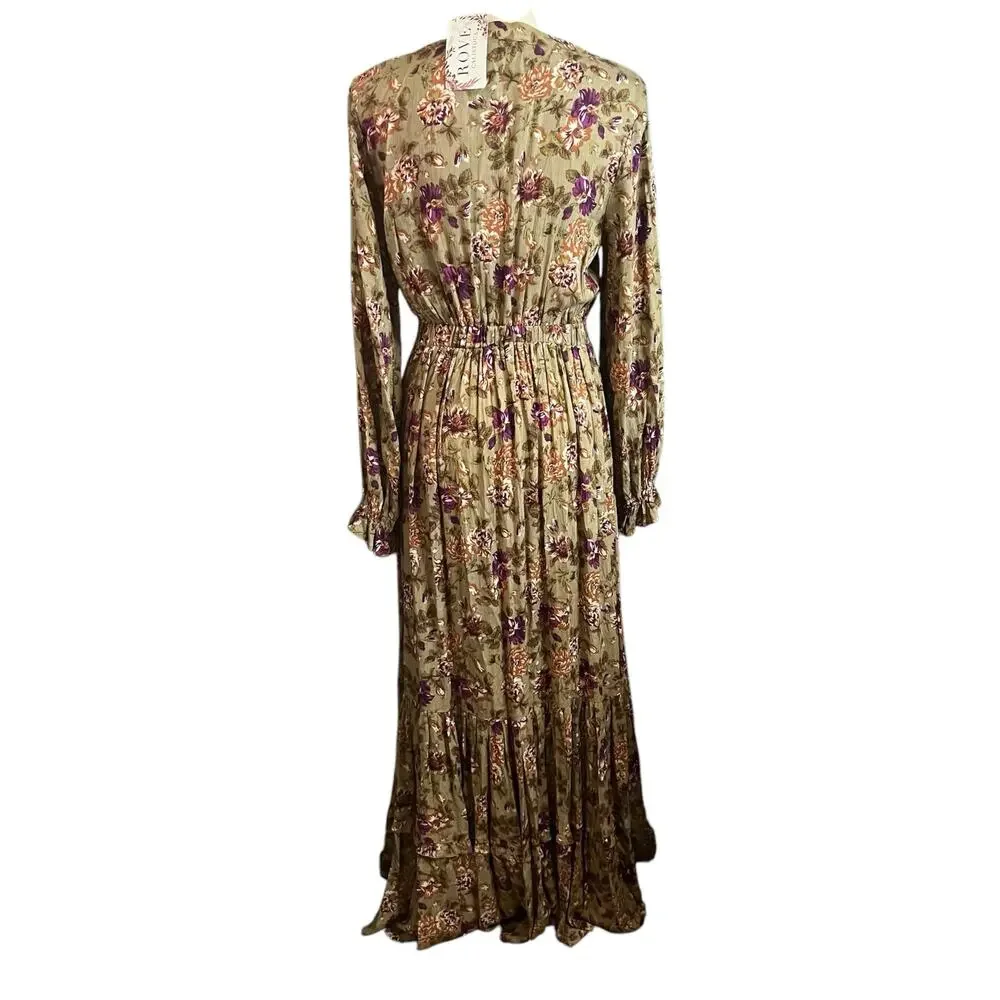 Sweet Lemon NEW Women's Olive Green Floral Maxi Dress Sz M Festival Romance